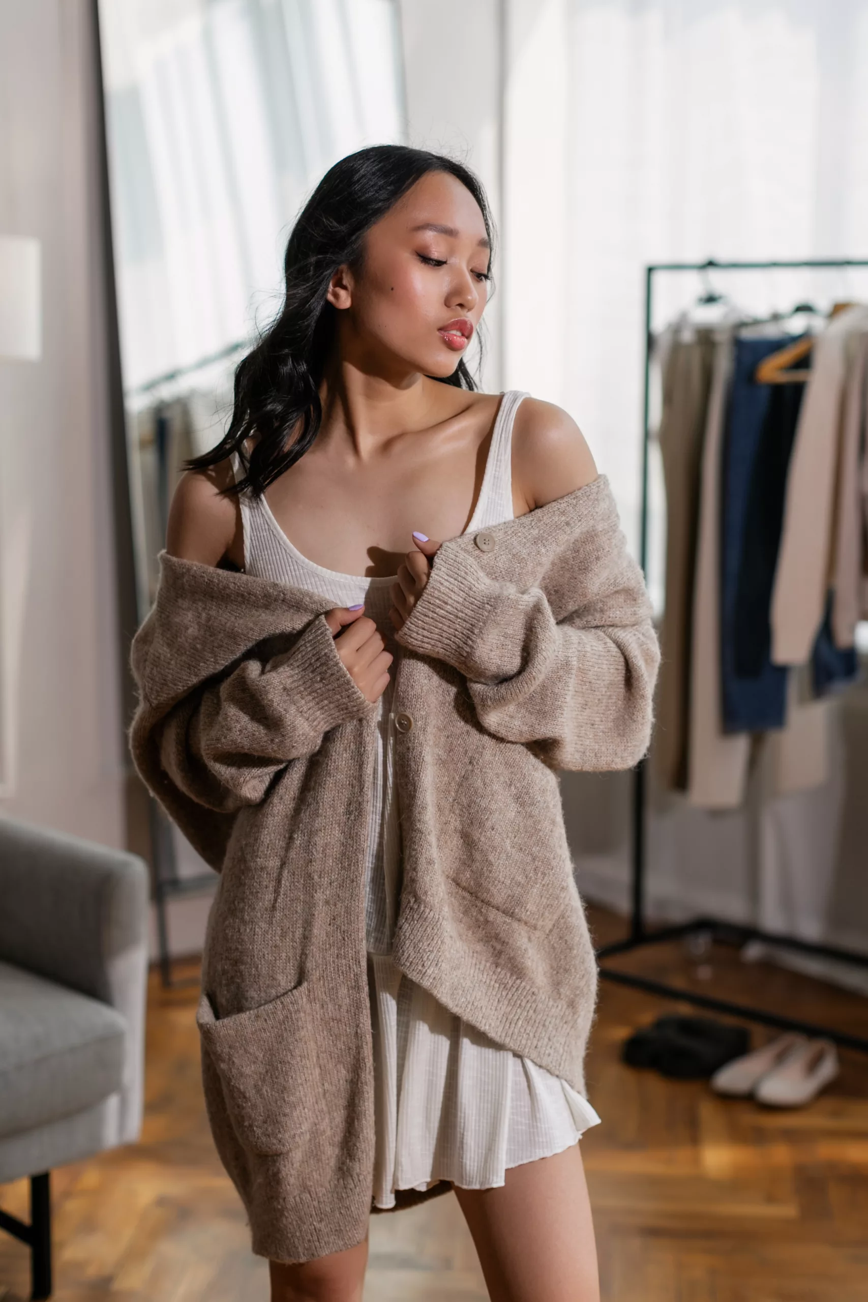 sweaters in boudoir lingerie shoots